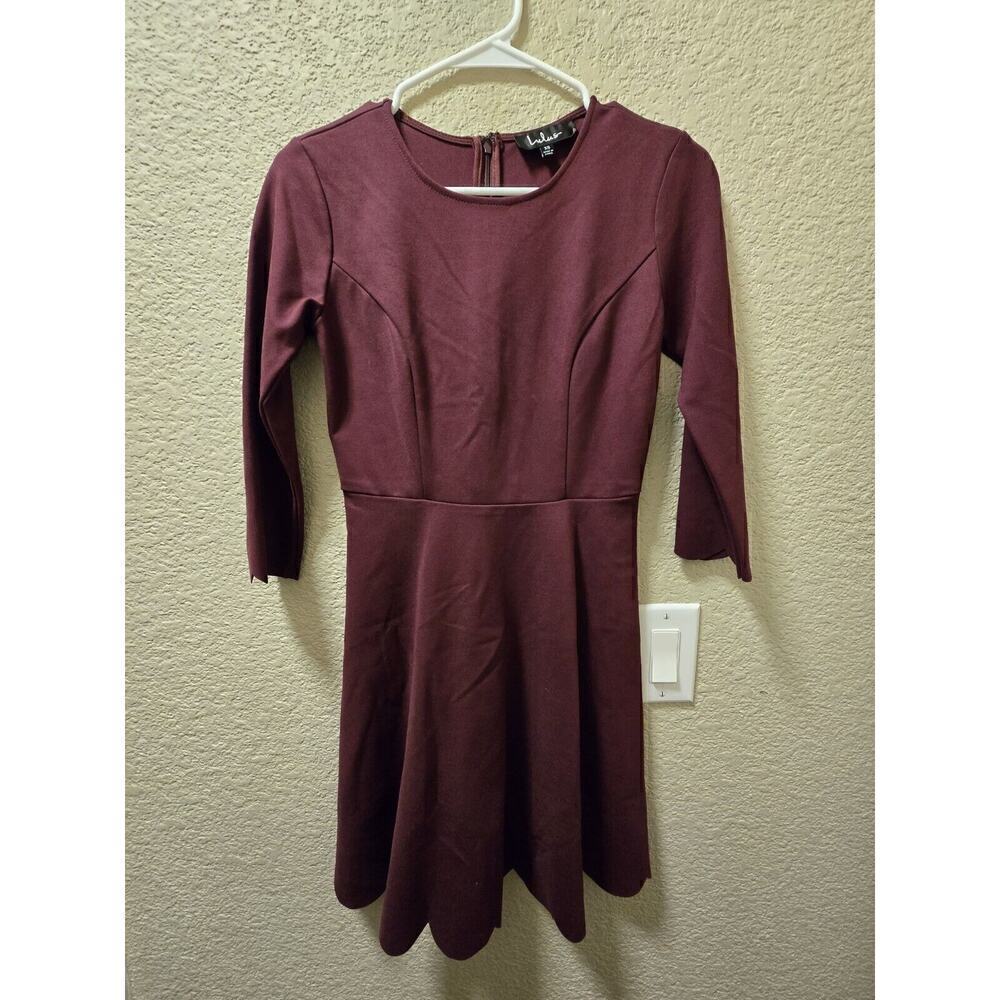 Lulu's Cumulonimbus Clouds Skater Dress Burgundy Ponte Knit, Size XS